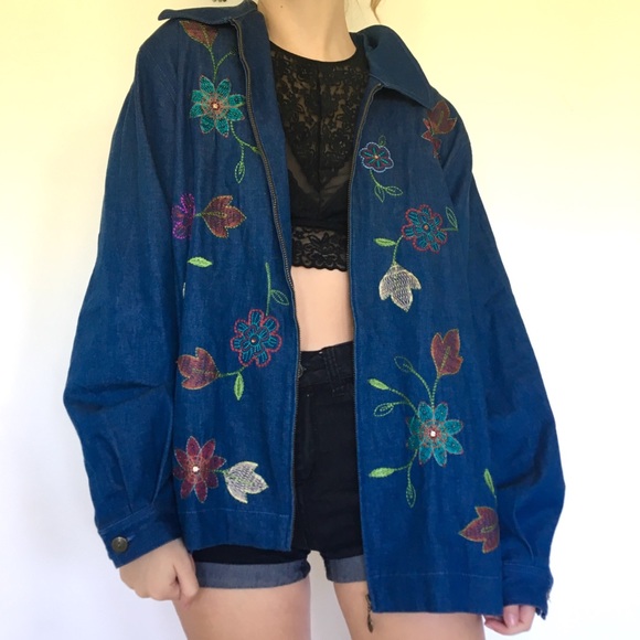 plus size embroidered denim jacket